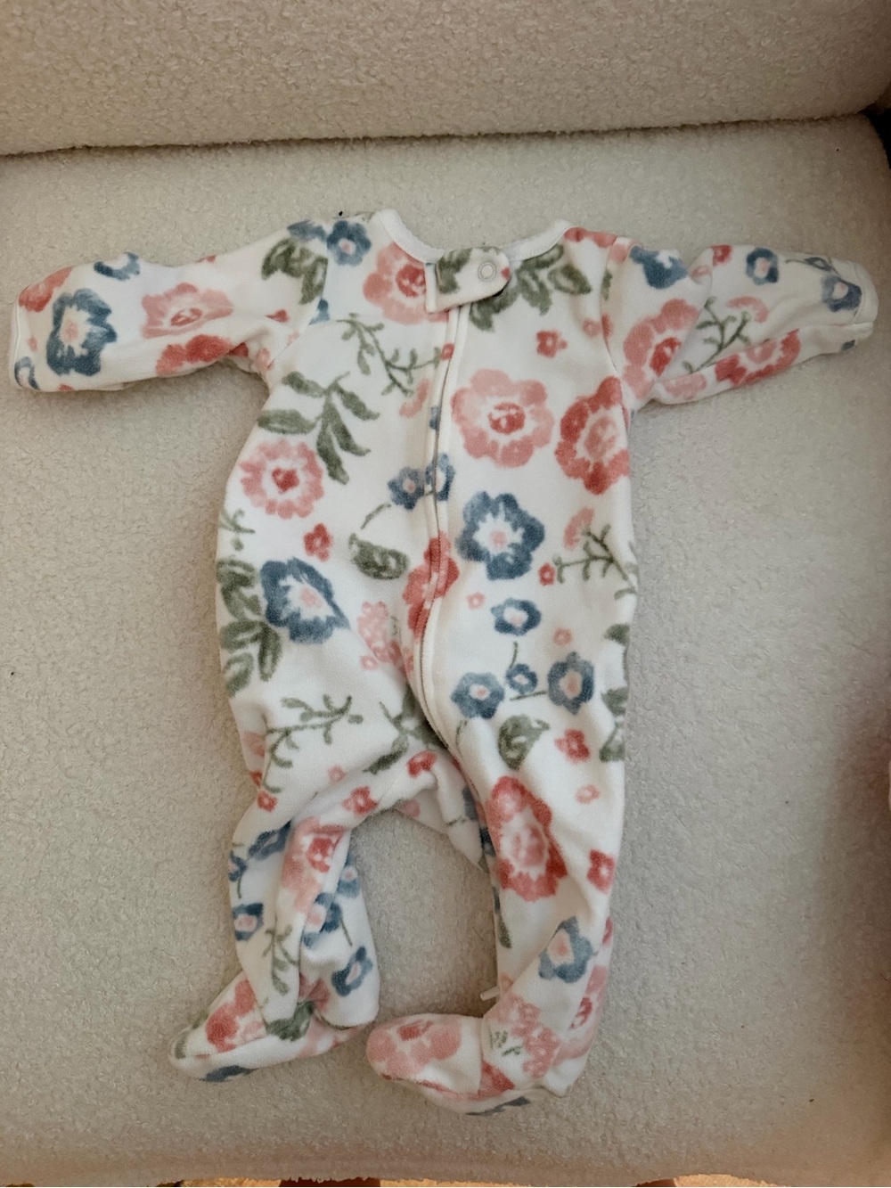 Carter's Floral Fleece Footed One-Piece in White with Pink & Blue Flowers